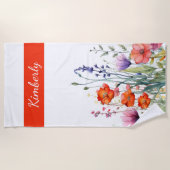 Lebendige Aquarell-Wildblumen personalisiert Strandtuch (Vorderseite)