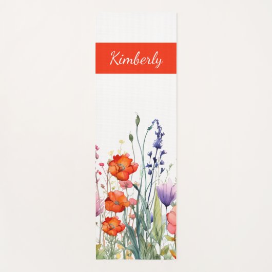 Lebendige Aquarell-Wildblumen Personalisiert Yogamatte (Vorderseite)