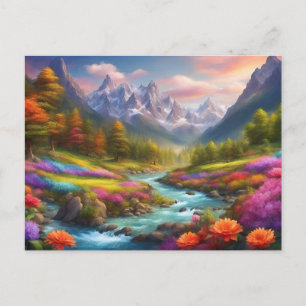 Lebendige Bergflusslandschaftsillustration  Postkarte