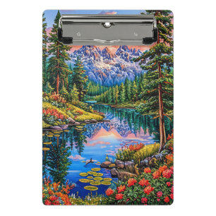 Lebendige Berglandschaft mit Spiegelung Mini Klemmbrett