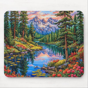 Lebendige Berglandschaft mit Spiegelung Mousepad