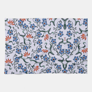 Lebendige blaue Blumenmuster mit grünen Reben Geschirrtuch