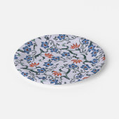 Lebendige blaue Blumenmuster mit grünen Reben Pappteller (Schrägansicht)