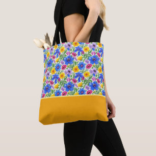 Lebendige Blaue Gelbe Rote Violette Blumen Farbblo Tasche
