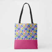 Lebendige Blaue Gelbe Rote Violette Blumen Farbblo Tasche (Vorderseite)