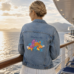 Lebendige Blaue Kirschblüten Koi-Fisch Lotus Jeansjacke