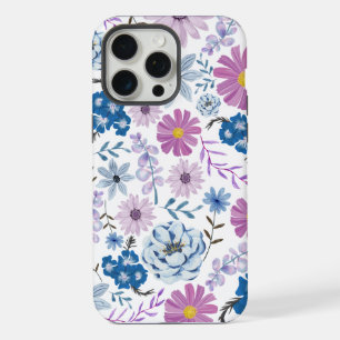 Lebendige blaue rosa Wasserfarbe gemalte Blüte iPhone 15 Pro Max Hülle
