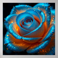 Lebendige blaue Rose mit Dewdrops im Kontrastverhä