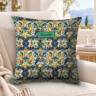 Lebendige blaue sizilianische mediterrane Zitrusfl Kissen