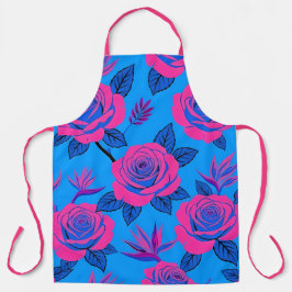 Lebendige blaue und neonrosa Rosen-Schürze Schürze