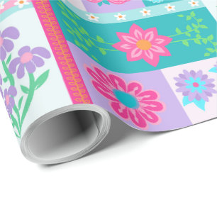 Lebendige blühende Blumen-Design Geschenkpapier