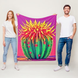 Lebendige blühende Kakteen Fleecedecke