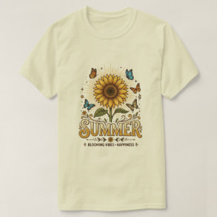 Lebendige blühende Sommer-Sonnenblume mit Schmette T-Shirt