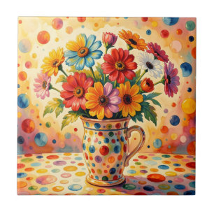 Lebendige Blumen, farbenfrohe Punkte, Fliese