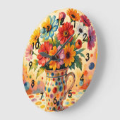 Lebendige Blumen, farbenfrohe Punkte, Große Wanduhr (Winkel)