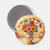 Lebendige Blumen, farbenfrohe Punkte, Magnet (Vorderseite/Rückseite)