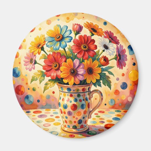 Lebendige Blumen, farbenfrohe Punkte, Magnet (Vorne)