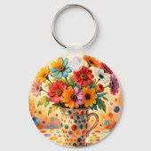 Lebendige Blumen, farbenfrohe Punkte, Schlüsselanhänger (Vorderseite)