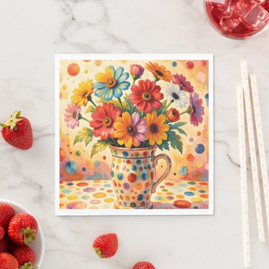 Lebendige Blumen, farbenfrohe Punkte, Serviette (Beispiel)