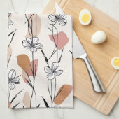 Lebendige Blumen‑Line‑Art  Geschirrtuch (Viertel Falte)