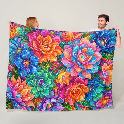 Lebendige Blumen Traumlandschaft – Psychedelischer Fleecedecke (Beispiel)