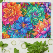 Lebendige Blumen Traumlandschaft – Psychedelischer Geschirrtuch (Gefaltet)