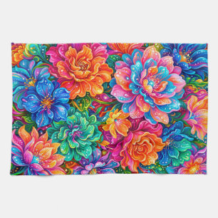 Lebendige Blumen Traumlandschaft – Psychedelischer Geschirrtuch
