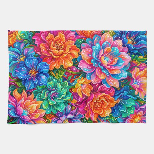 Lebendige Blumen Traumlandschaft – Psychedelischer Geschirrtuch (Horizontal)