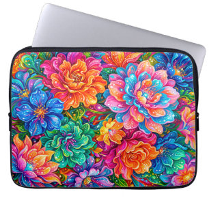 Lebendige Blumen Traumlandschaft – Psychedelischer Laptopschutzhülle