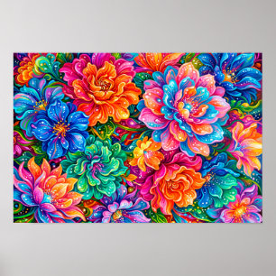 Lebendige Blumen Traumlandschaft – Psychedelischer Poster