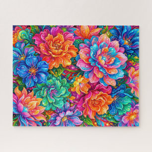 Lebendige Blumen Traumlandschaft – Psychedelischer Puzzle
