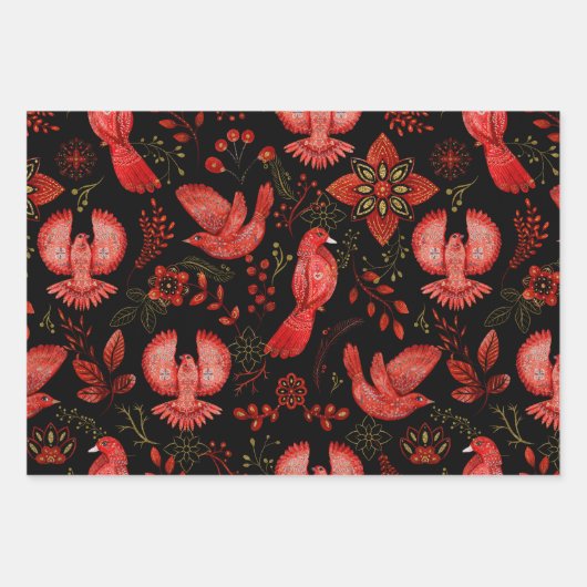 Lebendige Blumen- und Blattmusterdesigns Geschenkpapier Set (Vorderseite 3)