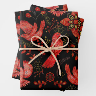 Lebendige Blumen- und Blattmusterdesigns Geschenkpapier Set