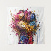 Lebendige Blumenfaust-Kunst: Stärke und Widerstand Wandteppich (Vorderseite)