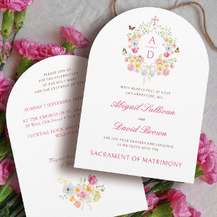 Lebendige Blumenrahmen-Monogramme katholische Hoch Einladung