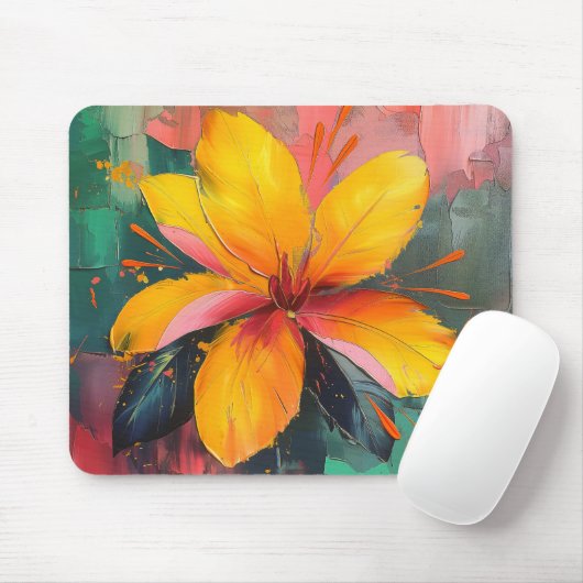 Lebendige Blüte – Abstrakte Florale Explosionskuns Mousepad (Mit Mouse)