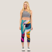Lebendige Blüte – Explosive abstrakte Blumenenergi Capri Leggings (Vorderseite)