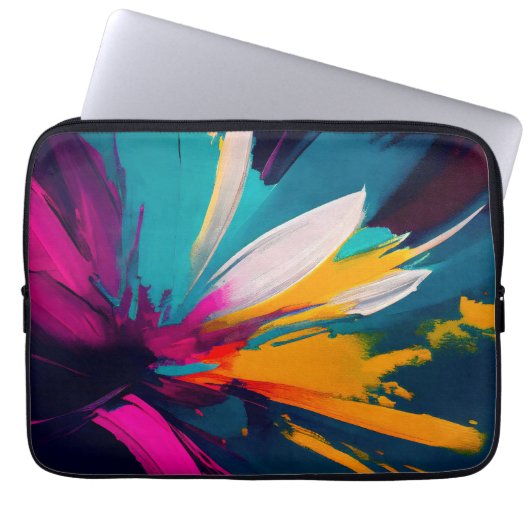 Lebendige Blüte – Explosive abstrakte Blumenenergi Laptopschutzhülle (Vorderseite)