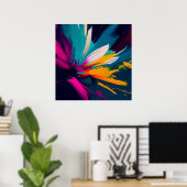 Lebendige Blüte – Explosive abstrakte Blumenenergi Poster (Heimbüro)