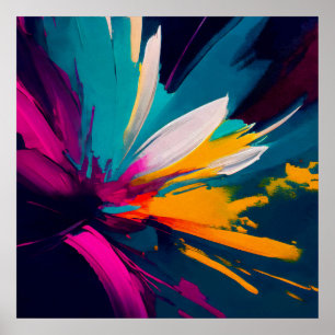 Lebendige Blüte – Explosive abstrakte Blumenenergi Poster