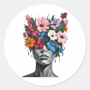 Lebendige Blüten, die ein monochromes Gesicht verb Runder Aufkleber