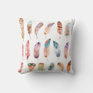 Lebendige Boho-Federn: Wasserfarben-Illustration Kissen