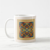 Lebendige Boho-Fraktal-Mandala-Kunst Kaffeetasse (Links)