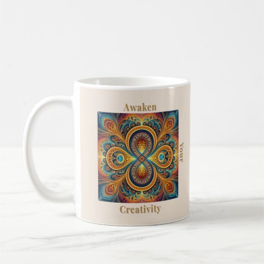 Lebendige Boho-Fraktal-Mandala-Kunst Kaffeetasse (Links)