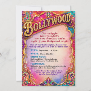 Lebendige Bollywood-Film-Themen-Tanzparty Einladung