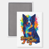 Lebendige Border Collie Pop Art Magnet (Vorderseite/Rückseite)