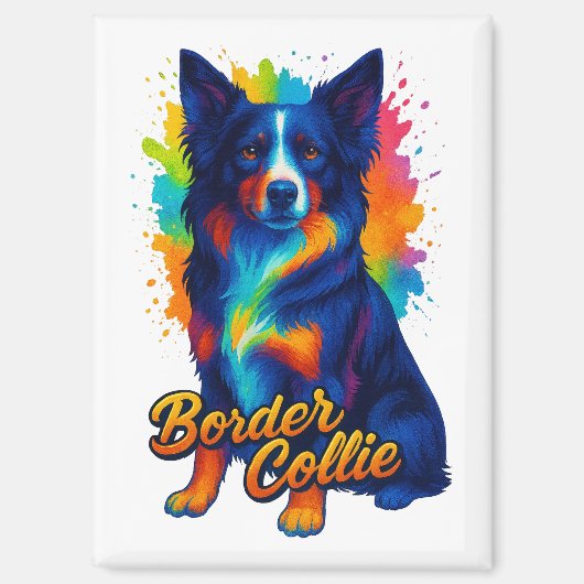 Lebendige Border Collie Pop Art Magnet (Vorderseite)