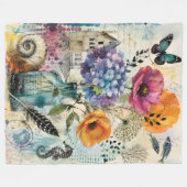 Lebendige botanische Mixed-Media-Collage-Kunst Fleecedecke (Vorderseite (Horizontal))