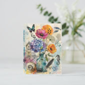 Lebendige botanische Mixed-Media-Collage-Kunst Postkarte (Stehend Vorderseite)