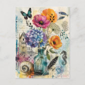 Lebendige botanische Mixed-Media-Collage-Kunst Postkarte (Vorderseite)